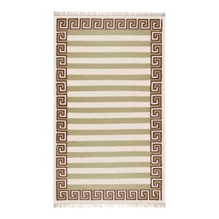 Part & Parcel Goods Wool Stripe Rug, 10' x 14', Sage, Chocolate and Eggshell For Sale