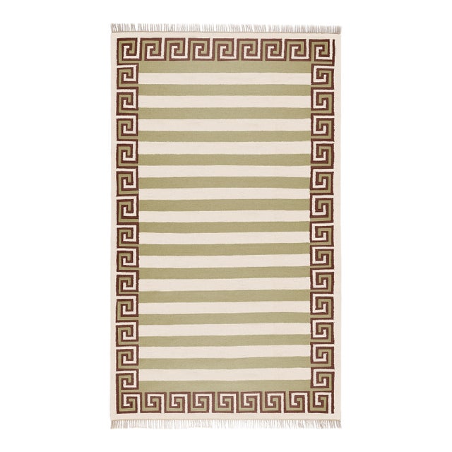Part & Parcel Goods Wool Stripe Rug, 10' x 14', Sage, Chocolate and Eggshell For Sale