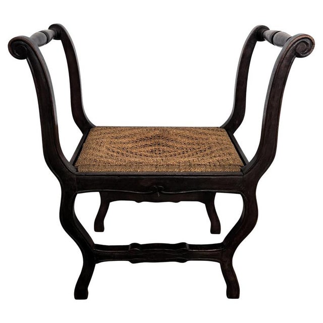 Black Mid-Century Italian Carved Wood and Woven Cord Rope Stool, 1960s For Sale - Image 8 of 8