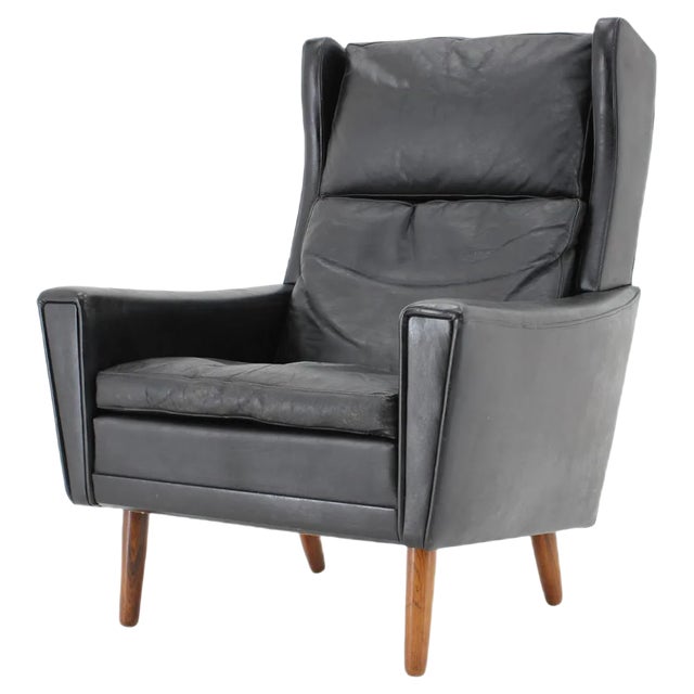 Leather Wingback Lounge Chair, 1970s For Sale