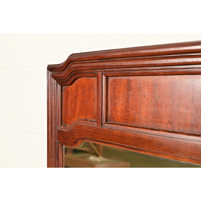 Wood Thomasville Mid-Century Modern Hollywood Regency Campaign Carved Walnut Framed Wall Mirror, 1970s For Sale - Image 7 of 14
