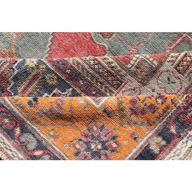 Mid 20th Century Vintage Turkish Oushak Rug Medallion Design in Red Gray and Orange For Sale - Image 12 of 13