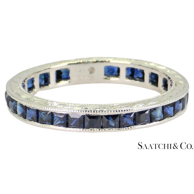 Early 21st Century Vintage 14k White Gold Ring: 1.65 Ct Natural Sapphire, Elegant Design, Size 6.5 For Sale - Image 5 of 10
