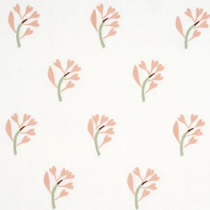 Schumacher X Caroline Z Hurley Ginkgo Hand Block Print Fabric In Pink And Sage On White