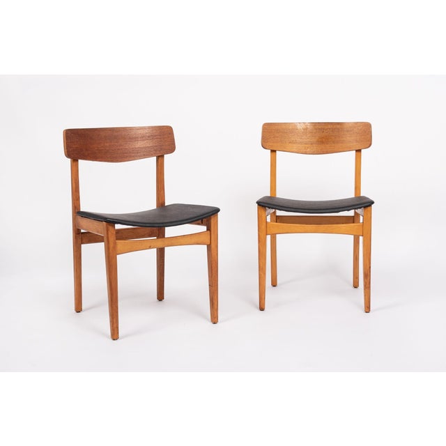 Mid Century Danish Teak Wood & Black Vinyl Dining Chairs For Sale - Image 12 of 13