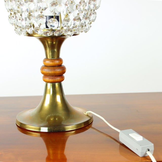 Brass & Crystal Table Lamp from Osvetľovacie Sklo, Czechoslovakia, 1970s For Sale - Image 10 of 11