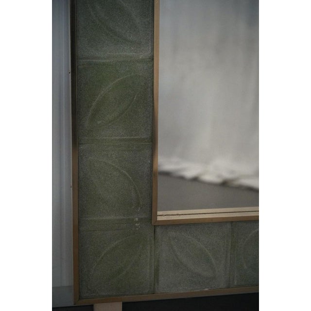 Gold Mid-Century Italian Murano Green Art Glass and Brass Console Wall Mirror For Sale - Image 8 of 11