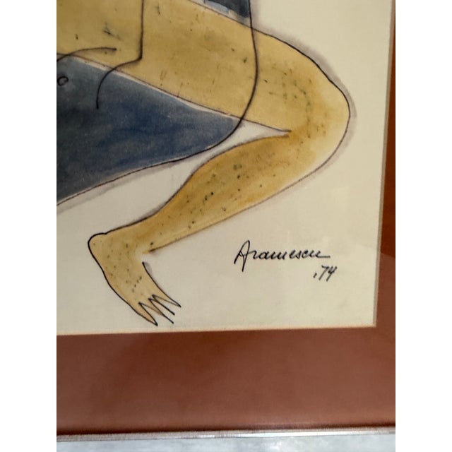 1974 Mid-Century Modern Cubist Interlocking Nude Watercolor Signed Gigi Aramescu – 21.5x30 For Sale In West Palm - Image 6 of 7