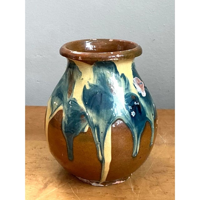 Vintage Drip Glaze Ceramic Vase For Sale - Image 4 of 12