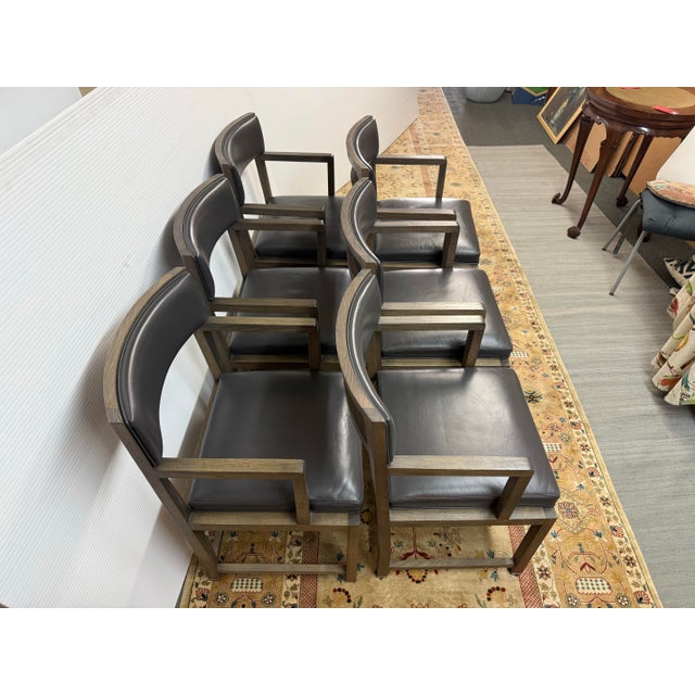Gray Antonio Citterio for Maxalto + B&b Italia Simplice Leather Arm Chairs, Set of Six For Sale - Image 8 of 12