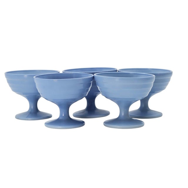 1930s Hazel Atlas Moderntone Platonite Blue Sherbet Bowls, Set of 5 (1930s–40s) For Sale - Image 5 of 10