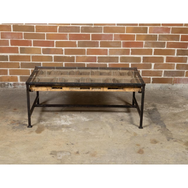Early 21st Century Contemporary Coffee Table Made with Antique Door Fragment on Custom Iron Base For Sale - Image 5 of 12