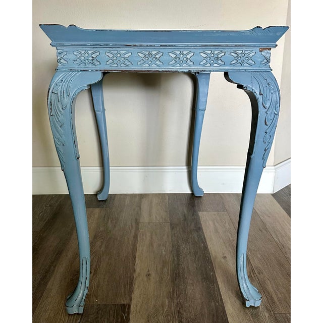 Antique Early 20th Century Blue French Country Carved Wood Rustic Console/Accent Table For Sale In Orlando - Image 6 of 12