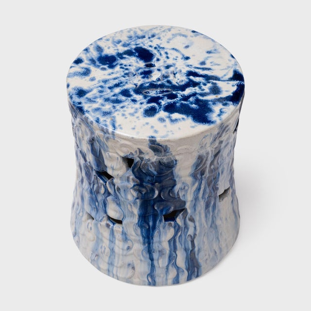 Contemporary Chinese Drip Blue & White Cloud Garden Stool For Sale - Image 3 of 6