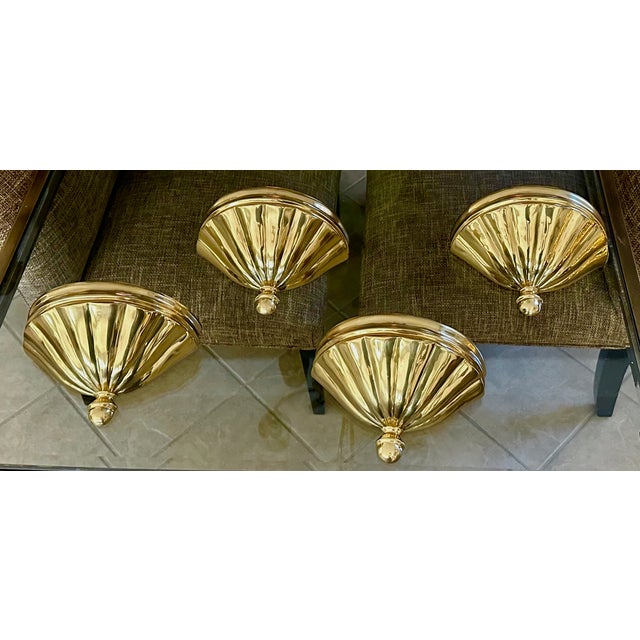 Set 4 Brass Scallop Shell Uplight Wall Sconces For Sale - Image 9 of 17