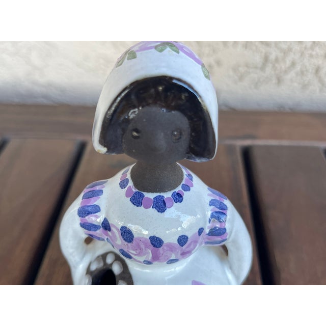 Farmhouse Folk Art Mid Century Sweden Deco Helsingborg Decorative Black Girl Bud Vase For Sale - Image 3 of 8