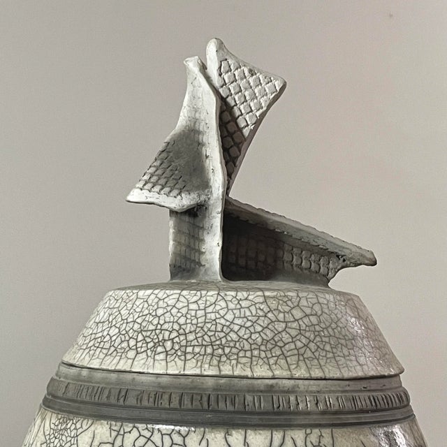 Ceramic Vintage Postmodern Raku Crackle Glazed Urn, Signed For Sale - Image 7 of 11