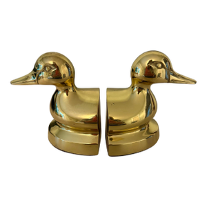 Vintage Solid Polished Brass Mallard Duck Bookends, a Pair