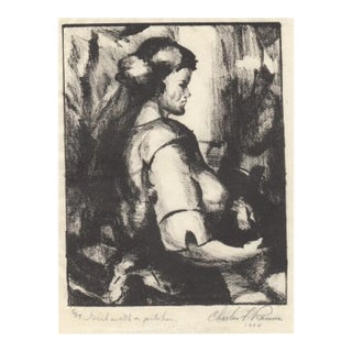Charles F. Ramus 1924 Signed Lithograph "Girl With a Pitcher" LTD Ed 5/24 Rice Paper For Sale