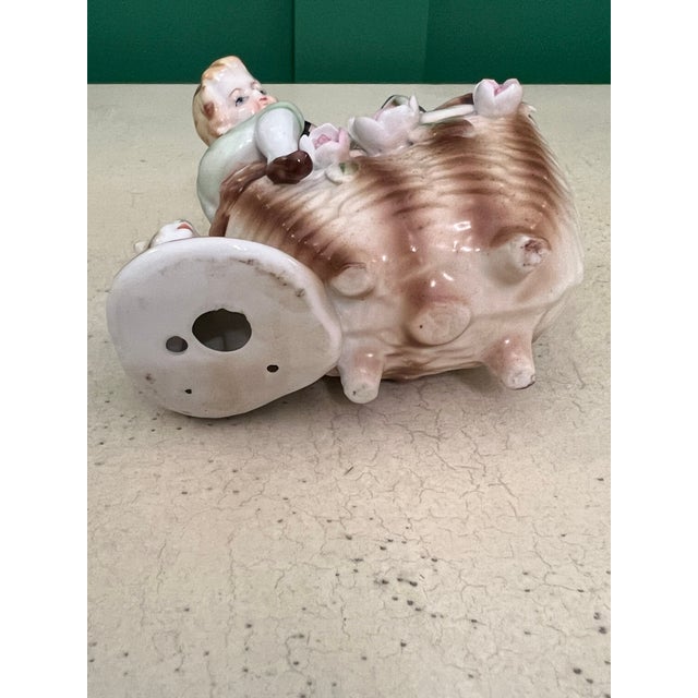 1950s Vintage Porcelain Figurine of Boy Climbing on Basket For Sale - Image 5 of 5