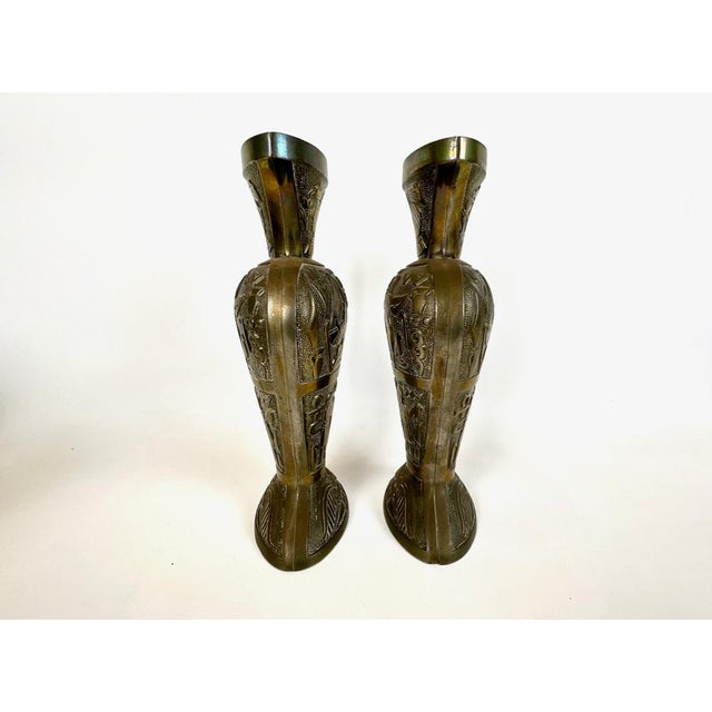 Egiptian Scenes Galvanized Metal Vases, 1900s, Set of 2 For Sale - Image 3 of 15