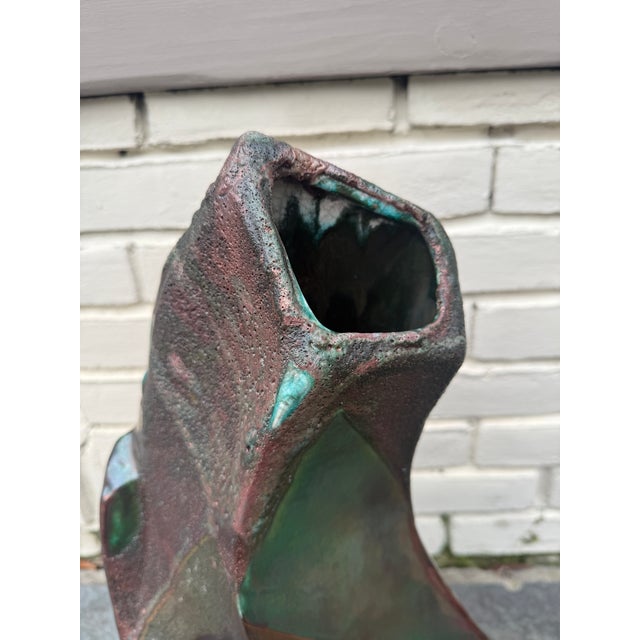 Brutalist Large Tony Evans Signed Raku Ceramic Studio Art Pottery Vase For Sale - Image 3 of 18