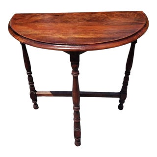 1950s Vintage Walnut Demilune Console Table Side Table For Sale