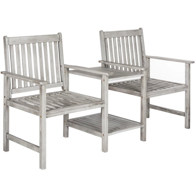 Wood Twin Seat Bench in Grey For Sale - Image 7 of 7