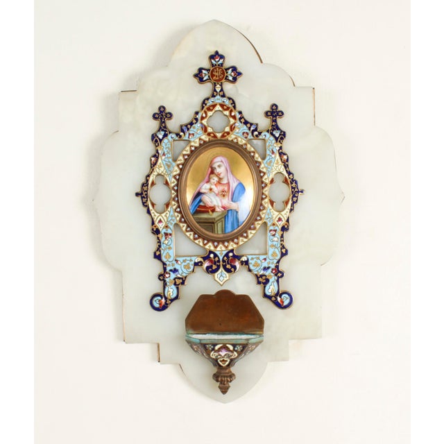 White 19th Century French Onyx and Cloisonne Ename Holy Water Font Stoop For Sale - Image 8 of 11