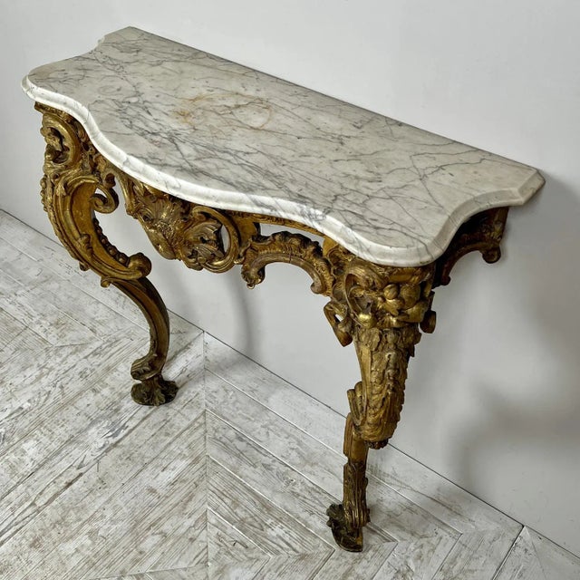 Stone Victorian Giltwood and Marble Console Table For Sale - Image 7 of 11