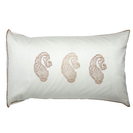 Indian Aurel Paisley Ivory/Gold Silk-Cotton Pillow Case For Sale - Image 3 of 3