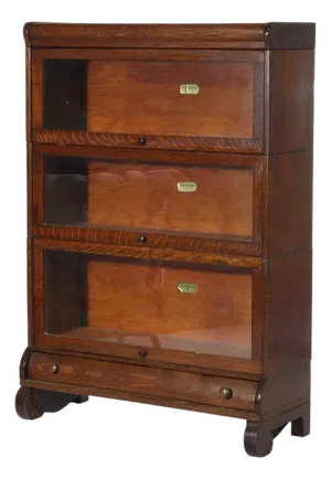 Arts & Crafts Lundstrom Oak 3-Stack Barrister Bookcase With Drawer C1910