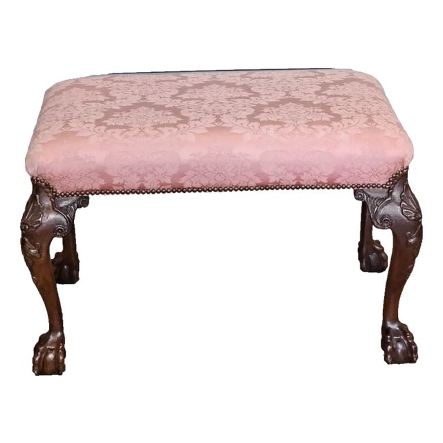 Baker Historic Charleston Chippendale Mahogany Footstool Bench Stool Claw & Ball For Sale