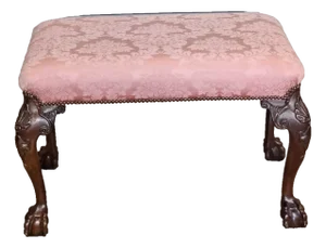 Baker Historic Charleston Chippendale Mahogany Footstool Bench Stool Claw & Ball