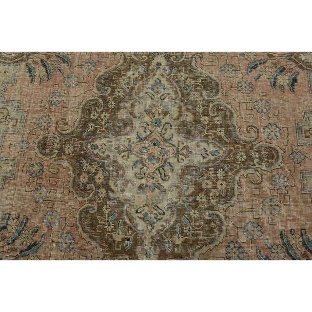 1980s Tabriz Rug 9’6” X 12’4” Pink Wool Vintage Distressed Hand-Knotted Carpet For Sale - Image 5 of 15