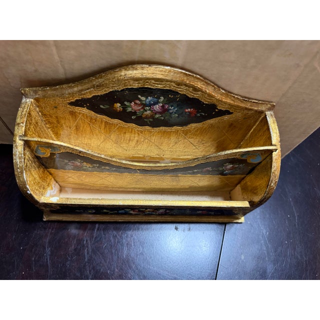 Mid 20th Century Mid 20th Century Italian Wooden Hand Painted Florentino Ink Writing Stationary Box Notes-Letters Box For Sale - Image 5 of 10