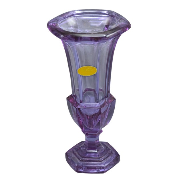 Purple Vintage German Alexandrite Lead Crystal Fluted Trumpet Vase For Sale - Image 8 of 8