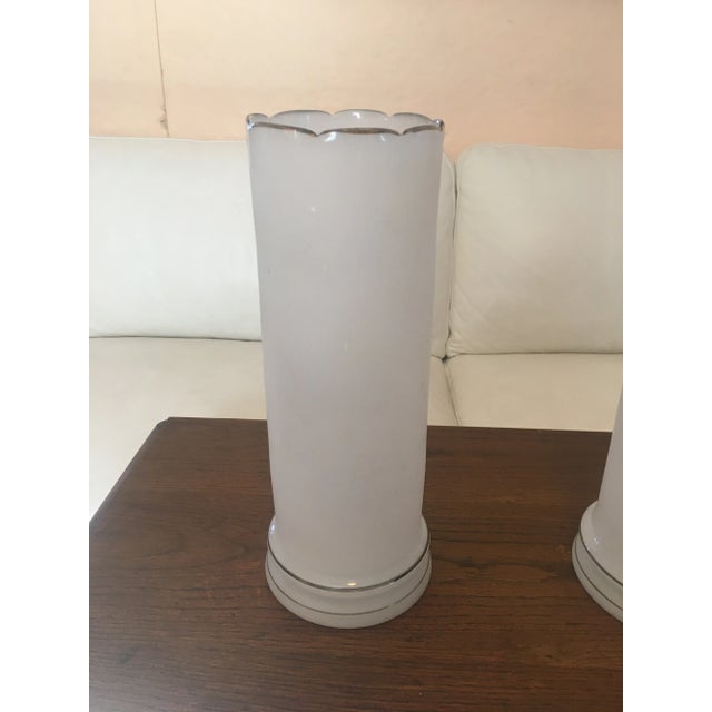 Vintage French Enameled Handpainted Opaline Glass Vases - a Pair For Sale - Image 4 of 7