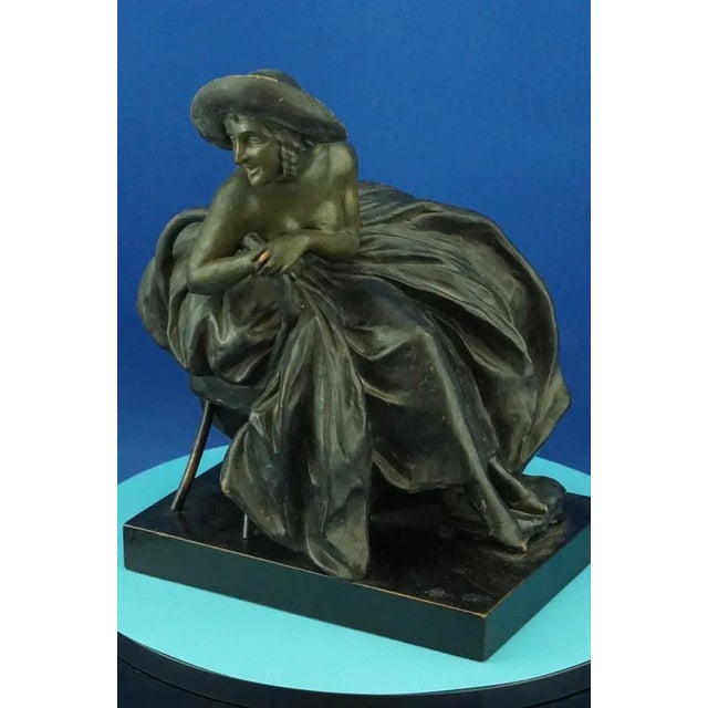 Art Nouveau Ceramic Sculpture Depicting a Lady on a Thonet Chair by Guido Cacciapuoti, Naples, Italy, Early 1900s For Sale - Image 4 of 18