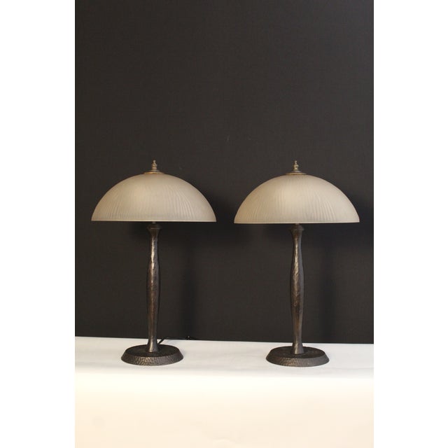 Rustic Early 20th Century Oscar Bruno Bach Influence Arts & Craft Lamps - a Pair For Sale - Image 3 of 14