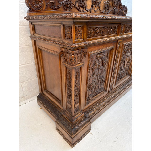 Antique French Renaissance Revival Carved Oak Buffet For Sale - Image 9 of 13