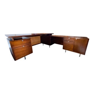 1950s Mid-Century George Nelson Walnut Desk With Return For Sale