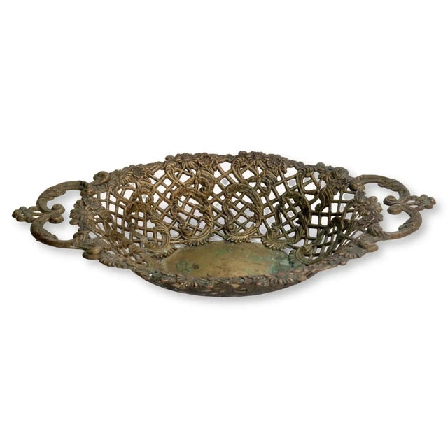Antique French Brass Filigree Centerpiece Bowl For Sale - Image 4 of 5