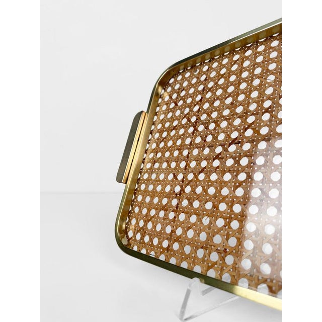 Mid-Century Modern Acrylic Glass, Brass and Cane Webbing Tray in the style of Christian Dior, 1970s For Sale - Image 14 of 18