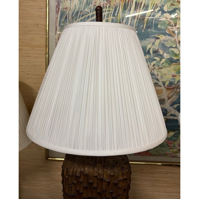 Mid Century Asian Faux Bamboo Table Lamps For Sale - Image 10 of 12
