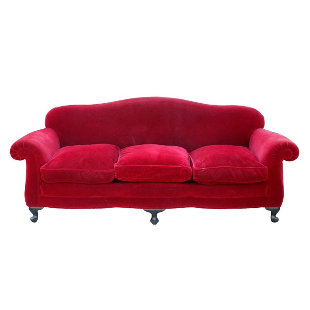 1920s Red Wool & Silk Velvet Sofa | Chairish