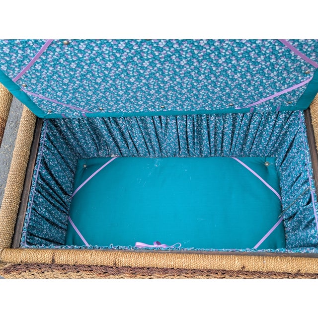 English Vintage English Bombay-Shaped Woven Rattan Bench With Underseat Storage For Sale - Image 3 of 7