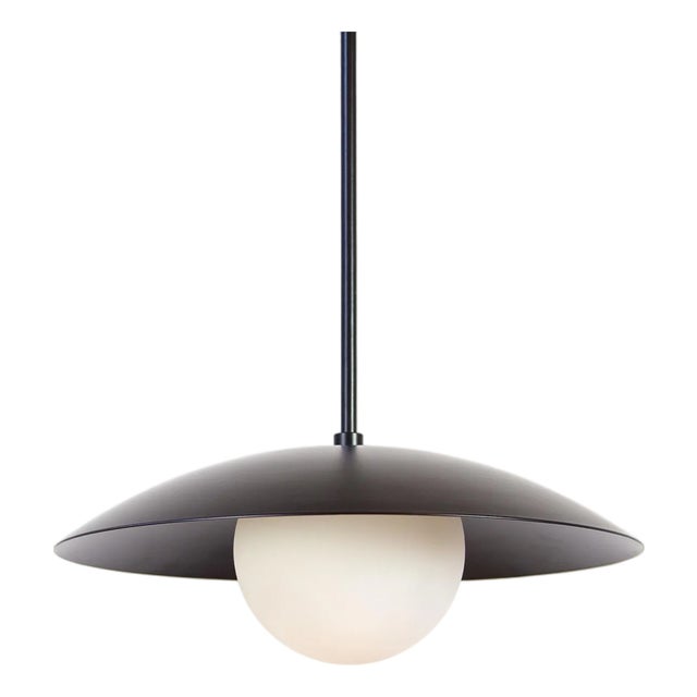 Dome Pendant Light, Black, 29.25in H, 5 Inch Glass Globe, by Research.Lighting, Modern, Minimal Hanging Light For Sale