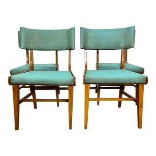 Vintage Mid Century Modern MCM Green Vinyl Dining Chairs - Set of 4 For Sale