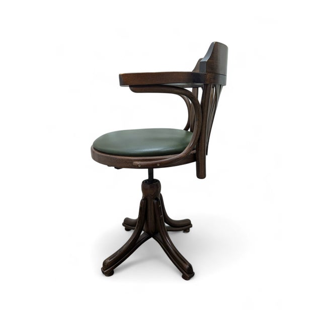 Swivel Chair in Beech with Padded Leather Seat, 1950s For Sale - Image 4 of 8